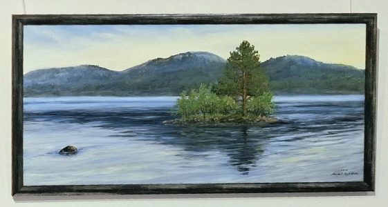 Sininen Kesä-ilta Kolilla, 850 €, öljymaalaus 2021, 40 x 80 cm